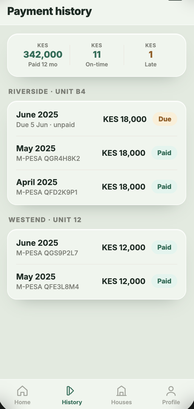 KodiSap payment history screen