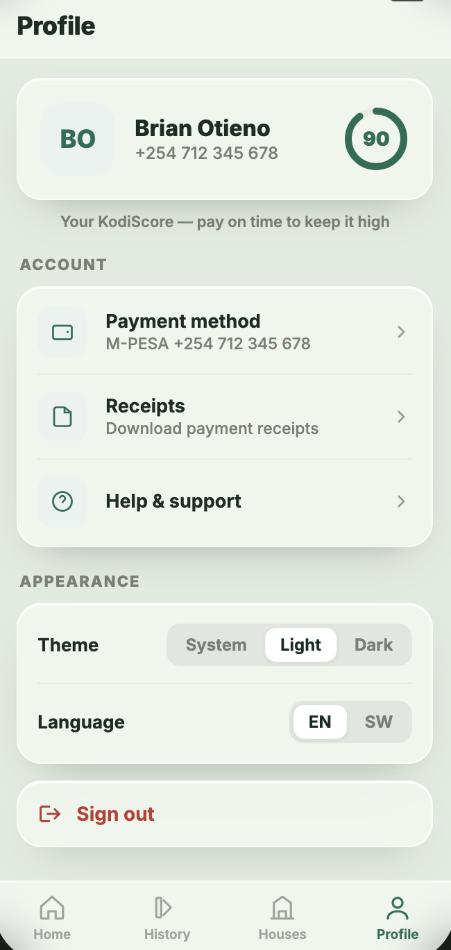KodiSap profile screen
